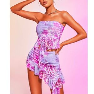 Two piece asymmetrical top and skirt set